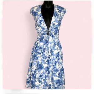 Abercrombie & Fitch Women's Textured Plunge Mini Dress XLT Blue White Floral